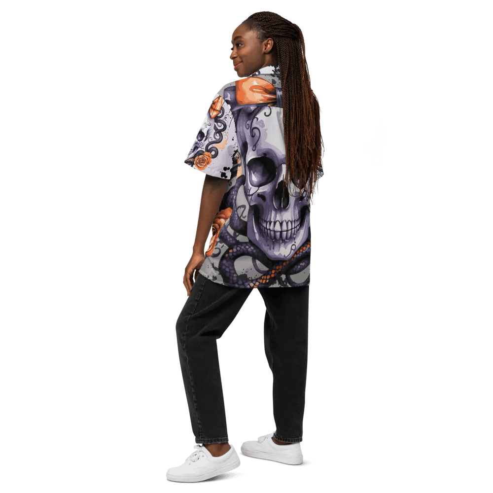Coquette Style Autumn Skull & Snake Button-Up Shirt product image (10)