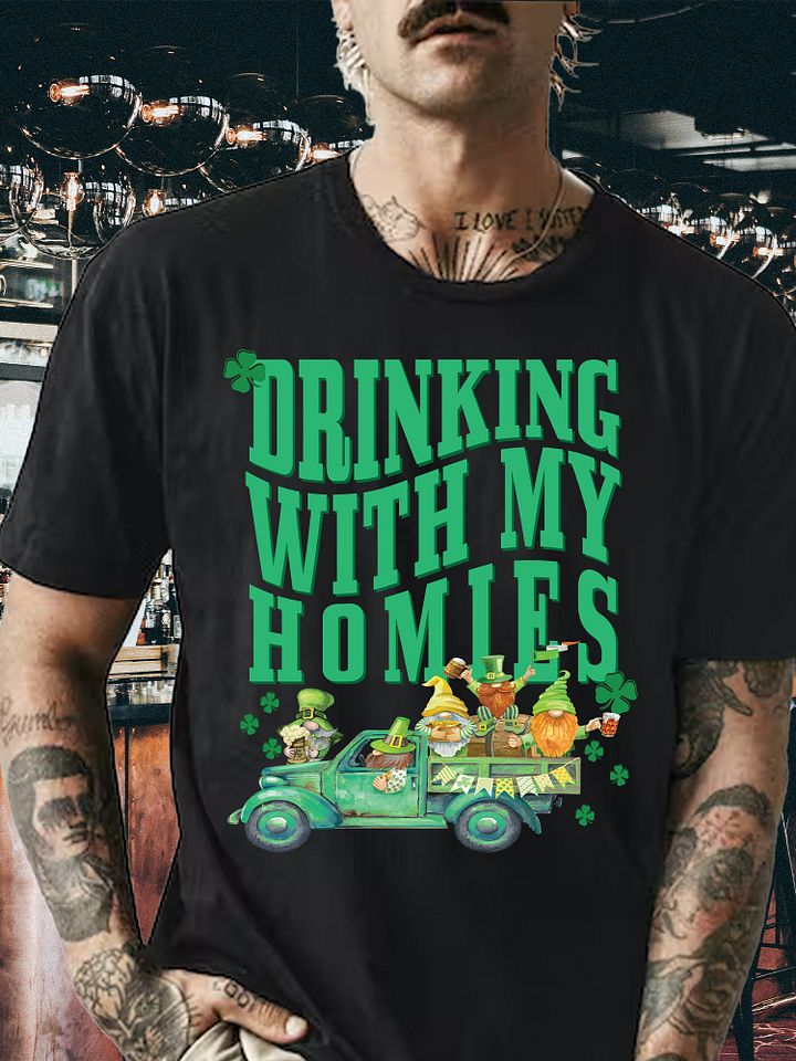St Patricks Day Drinking With My Homies Gnomes St Pattys Day Irish T-Shirt product image (1)