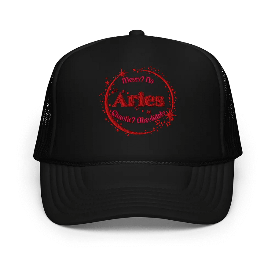 Aries 2025, Messy? No (words only), Embroidered Trucker Hat product image (1)