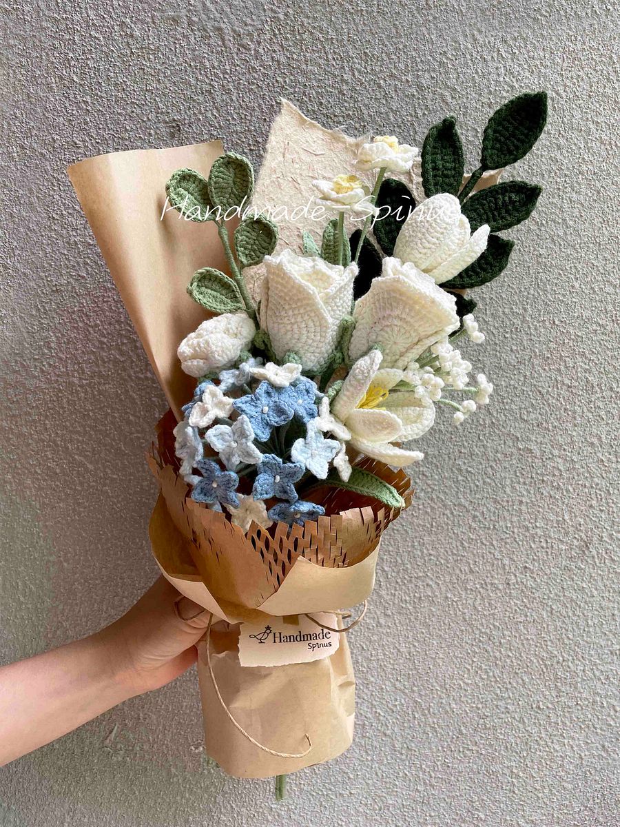 Large Blue Hydrangea Crochet Knit Bouquet product image (3)