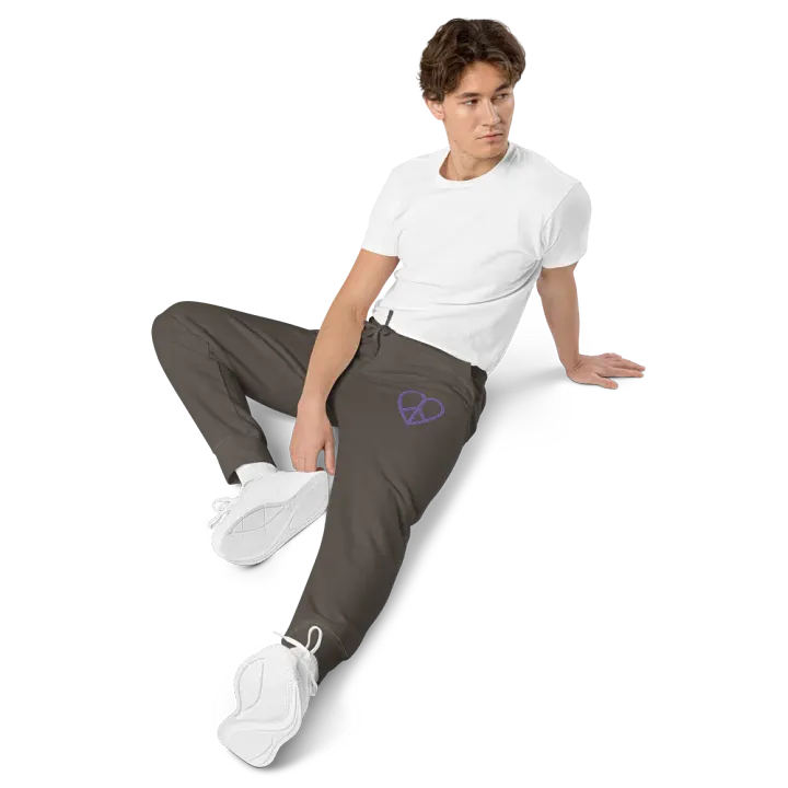 Embroidered Peace-Heart Sweatpants with Pockets (Purple Heart) product image (1)