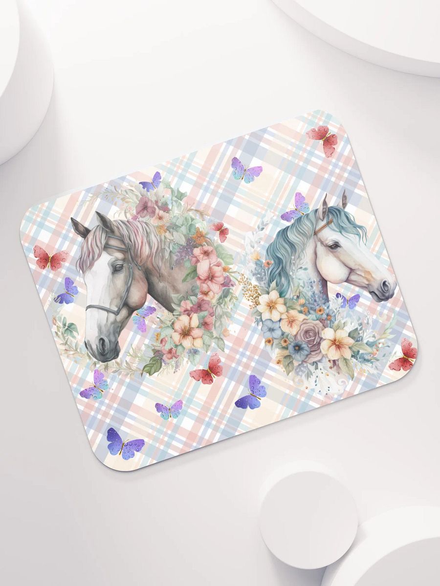 Two Beautiful Horses on a Plaid Background Mousepad product image (7)