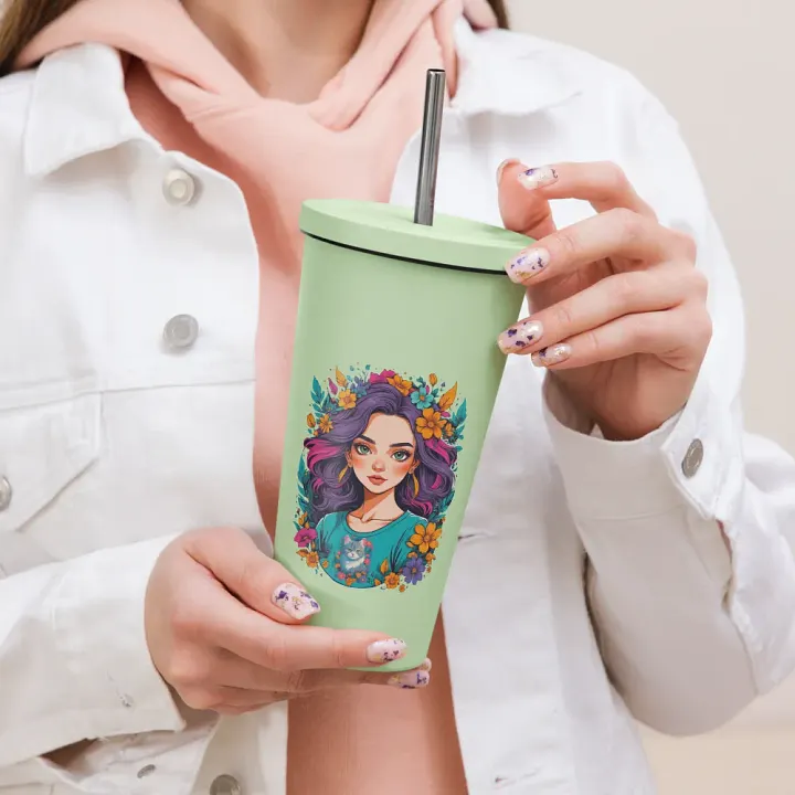 Bloomcore Flower Girl 20 oz Tumbler Cup - Mint - Insulated Tumbler with a Straw - v2 product image (2)