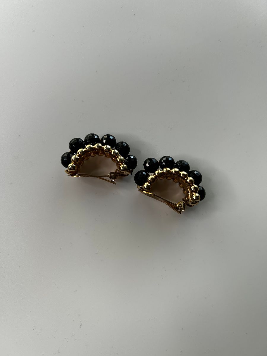 Vintage Napier Gold Tone Black Beads Half Circle Clip On Earrings product image (4)