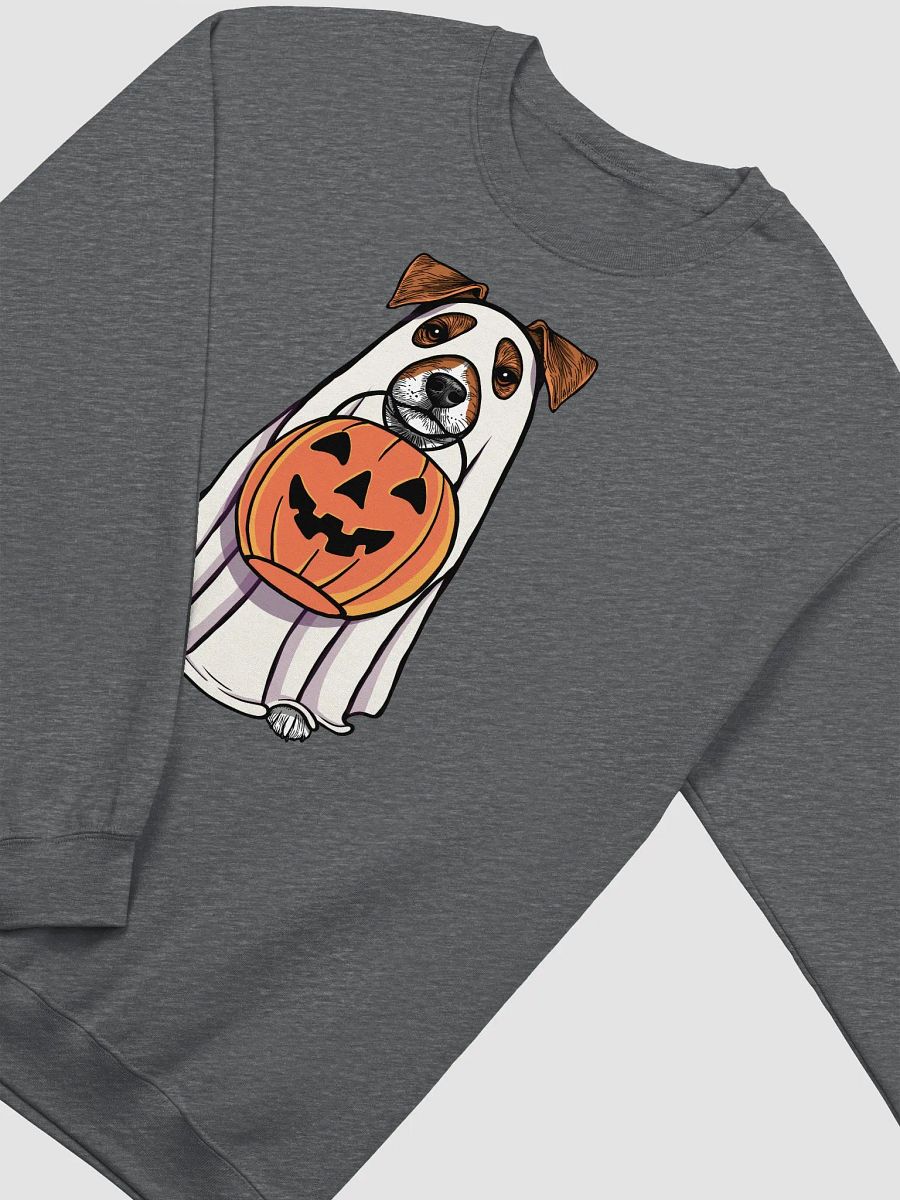 Funny Halloween Jack Russell Terrier Sweatshirt | Funny JRT Wearing a Ghost Costume and Holding a Pumpkin Basket product image (4)