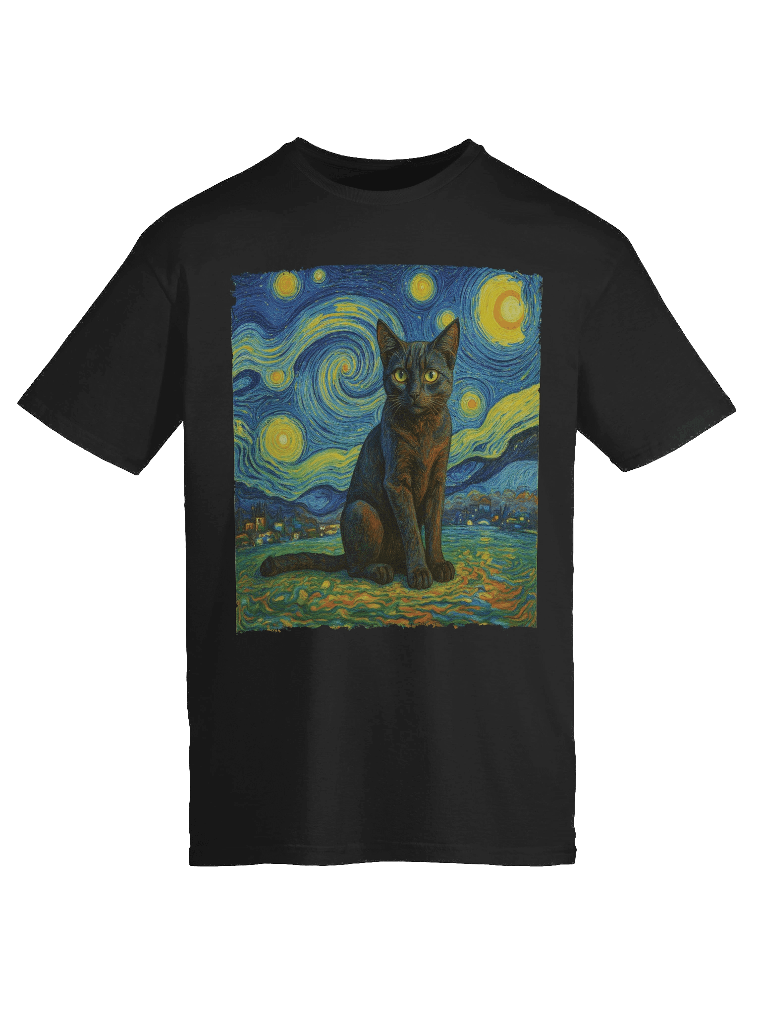 Van Gogh Starry Night Black Cat T-Shirt product image (50)
