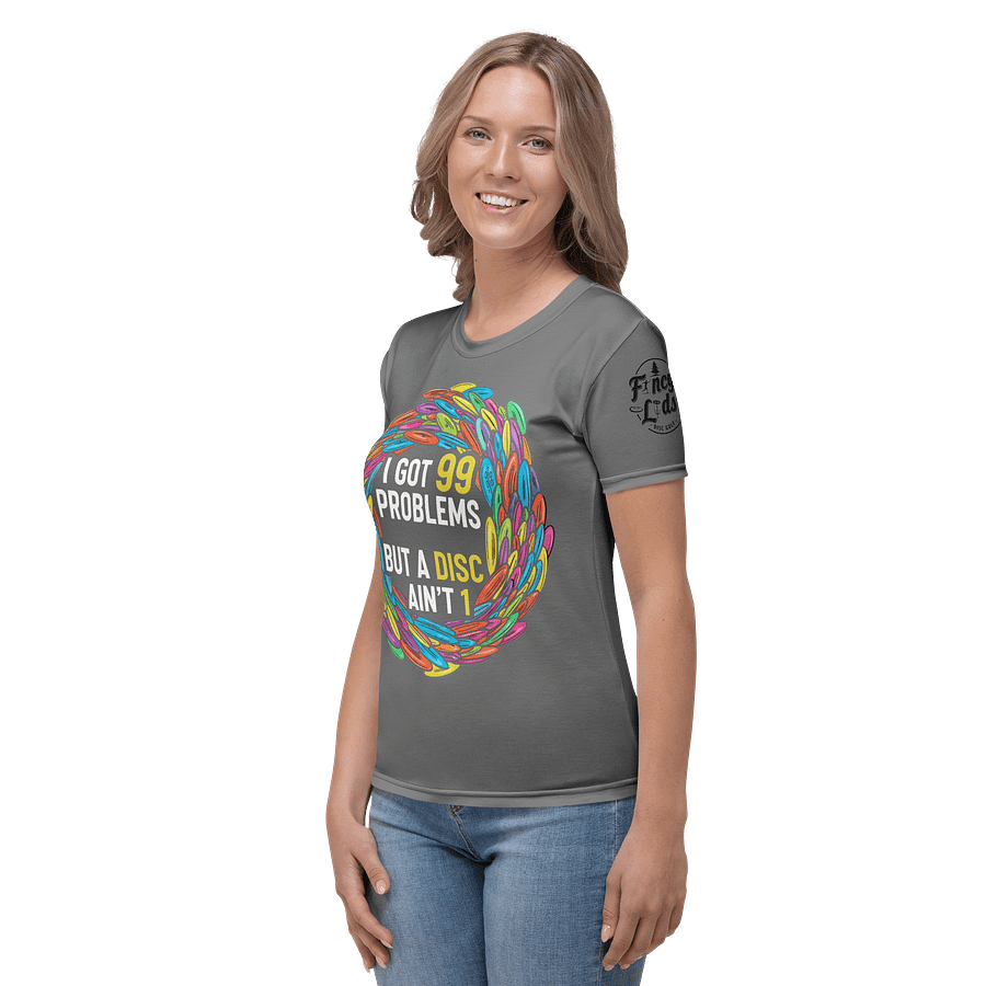 Fancy Lads Women's Grey T-shirt "I Got 99 Problems But A Disc Ain't 1" product image (3)