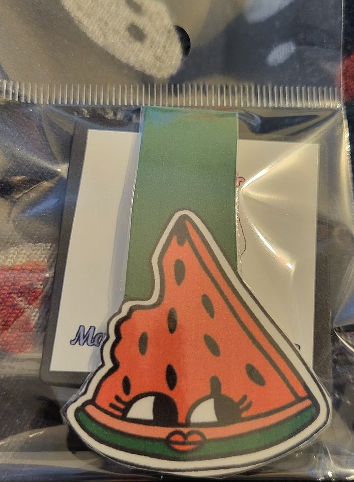 Cute Cartoon Watermelon Slice Gal Character Magnetic Laminated Bookmark for Foodies product image (1)