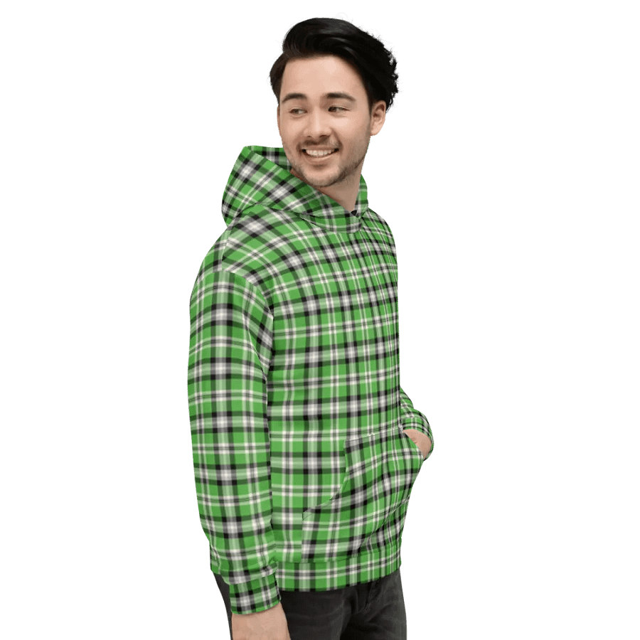 Bright Green, Black, and Gray Plaid Hoodie product image (5)