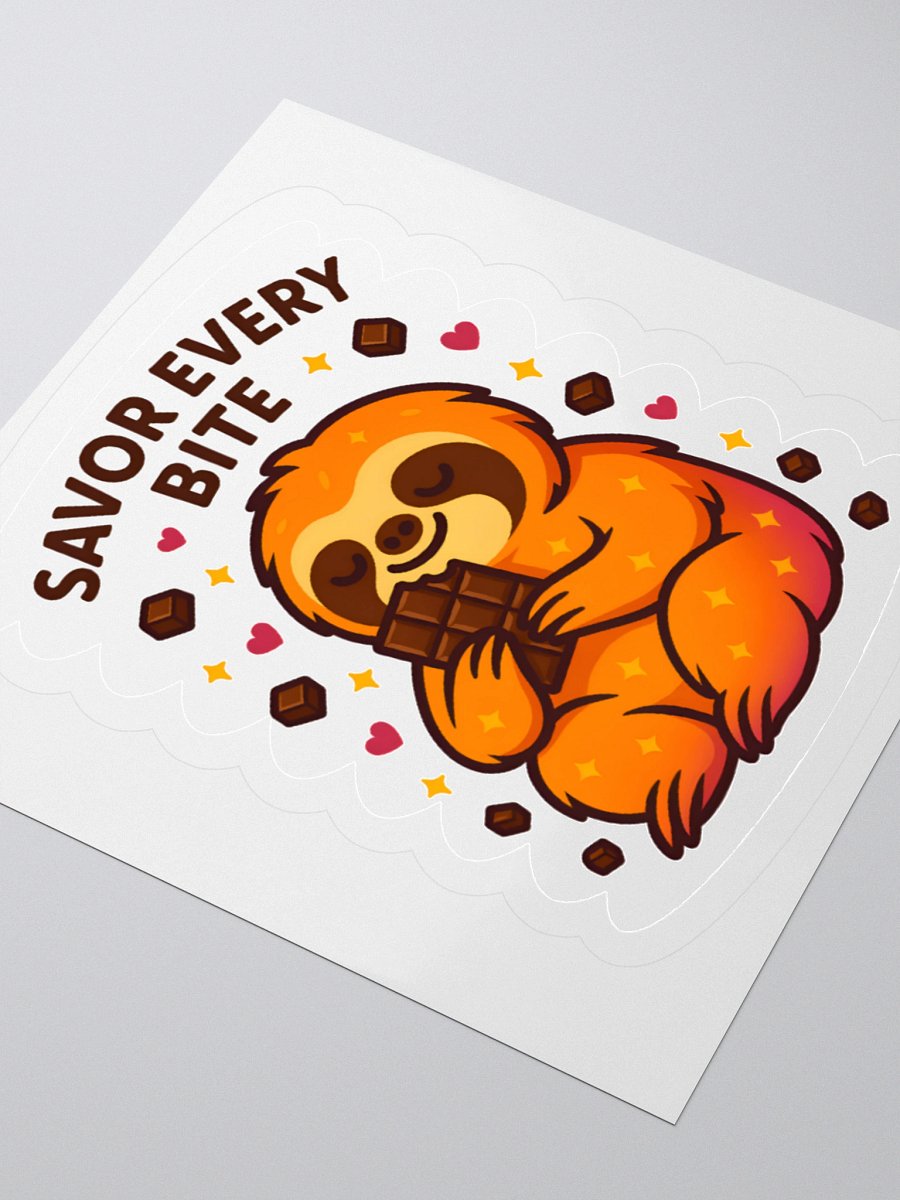 Savor Every Bite – Cute Sloth Chocolate 3" Sticker | Sloths Having Snacks Collection product image (3)