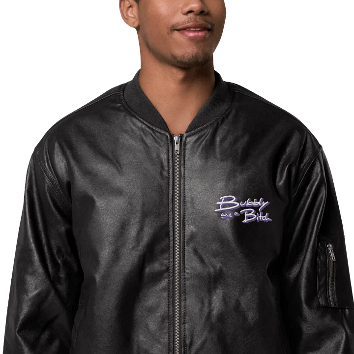 Bubbly and a B (purple shadow design) faux leather bomber jacket product image (1)