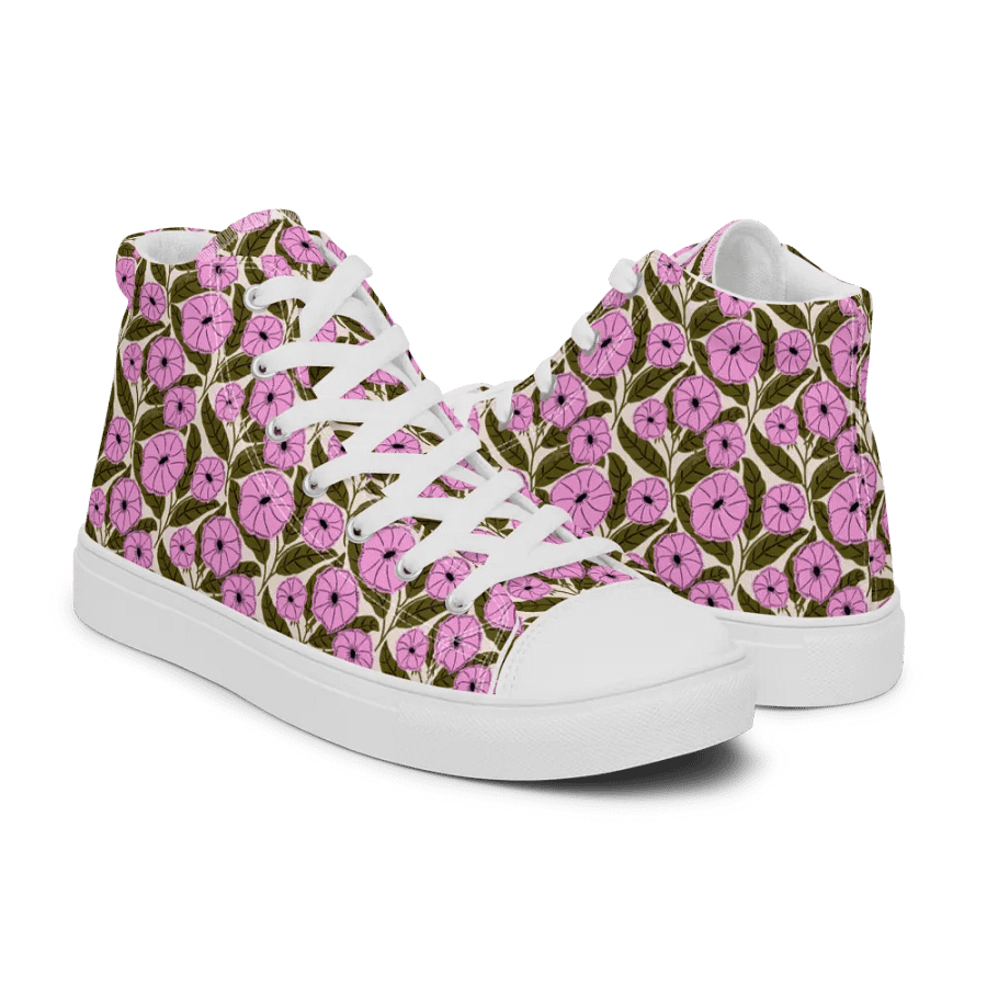 Dipladenia Dreams - Pink and Green - Women High Top Canvas Shoes product image (12)