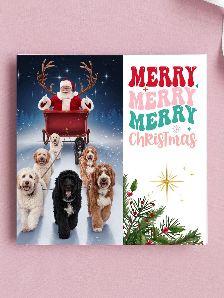 15cmx15cm Cavoodle Sleigh & Santa Xmas Card product image (8)