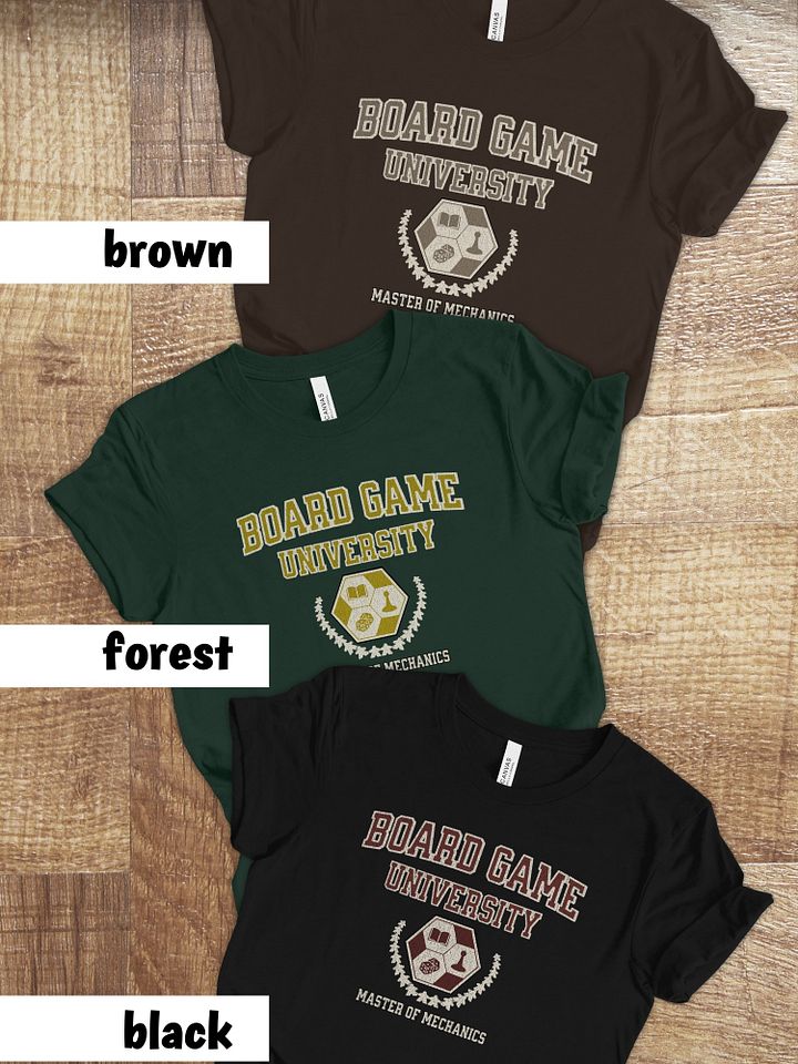 Board Game University Shirt, College T-shirt for Board Gamers, Master of Mechanics on Brown product image (2)