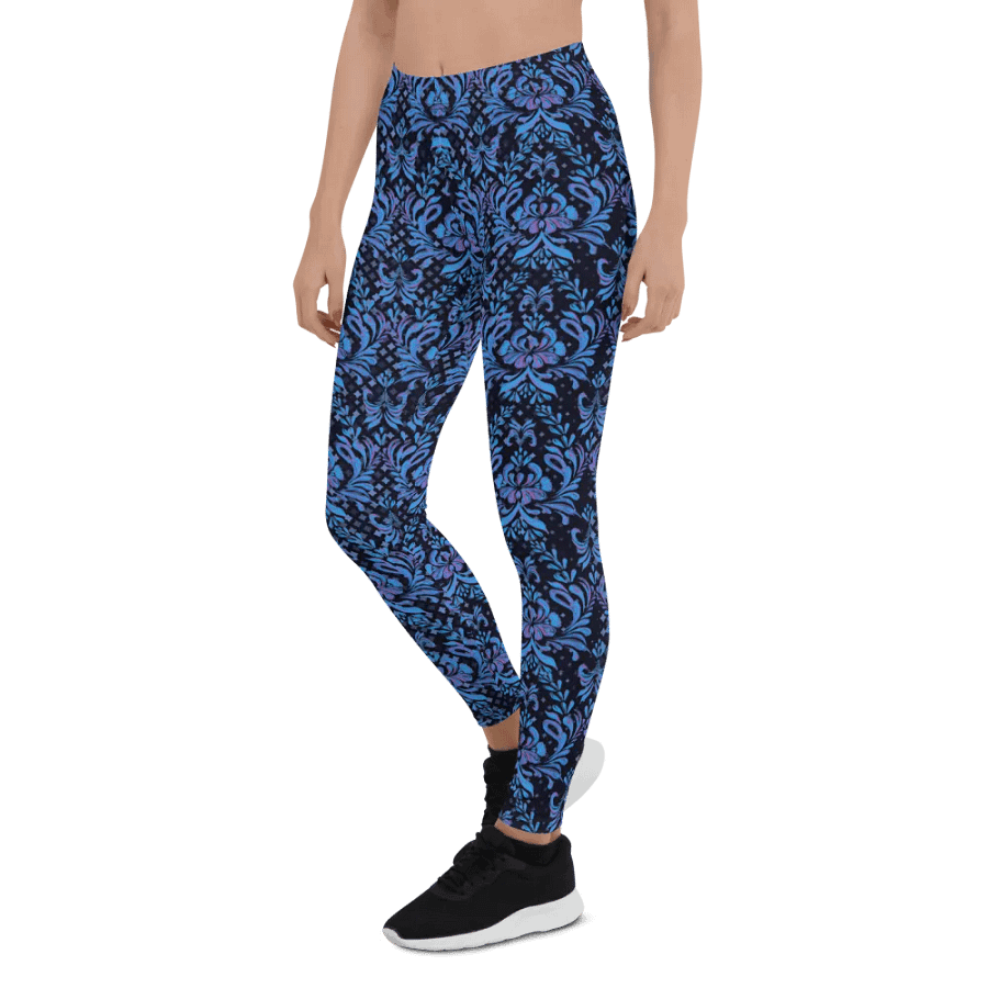 Ladies comfortable leggings in blues morocan design black design for those that like the unusual. product image (6)