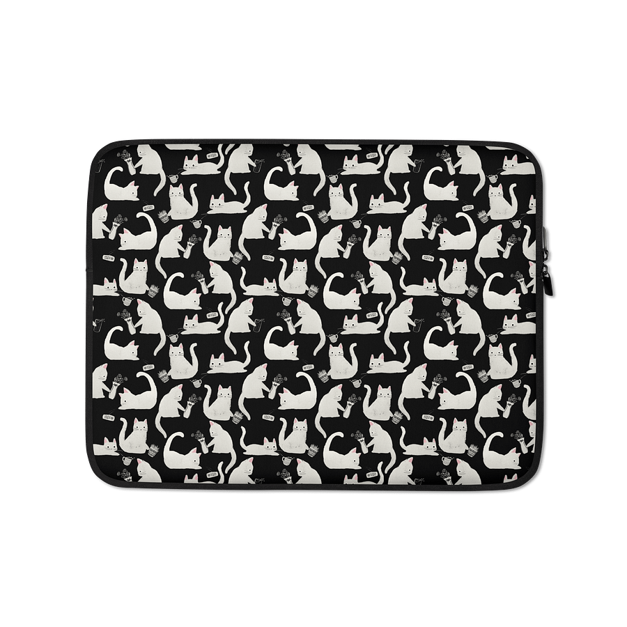 Bad Cats Knocking Stuff Over Patterned Laptop Sleeve, Black product image (1)