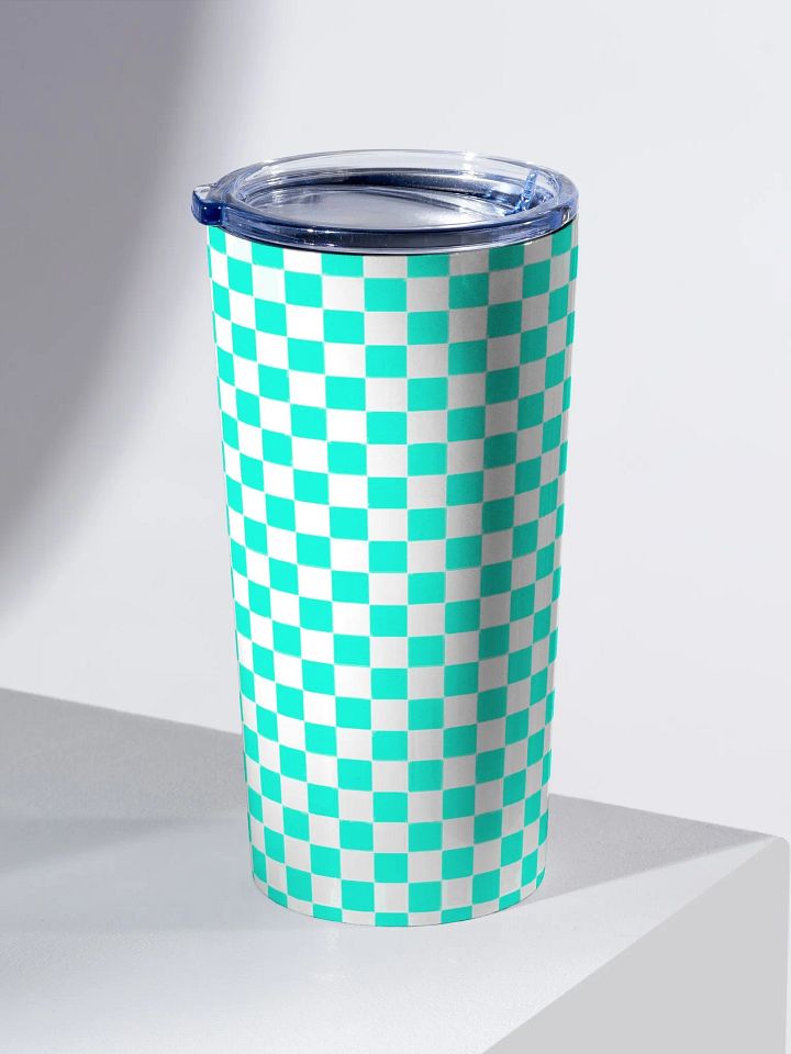 Checkered! Neon Aqua Blue and White Checkers 20 oz Stainless Steel Tumbler product image (2)