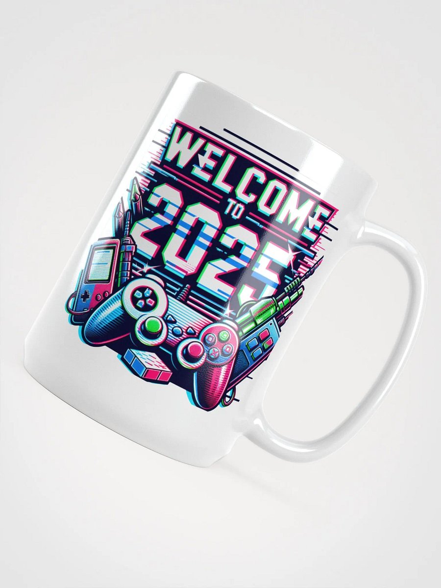 Welcome 2025 Gamer Mug – Glitch Text & RGB Style product image (5)