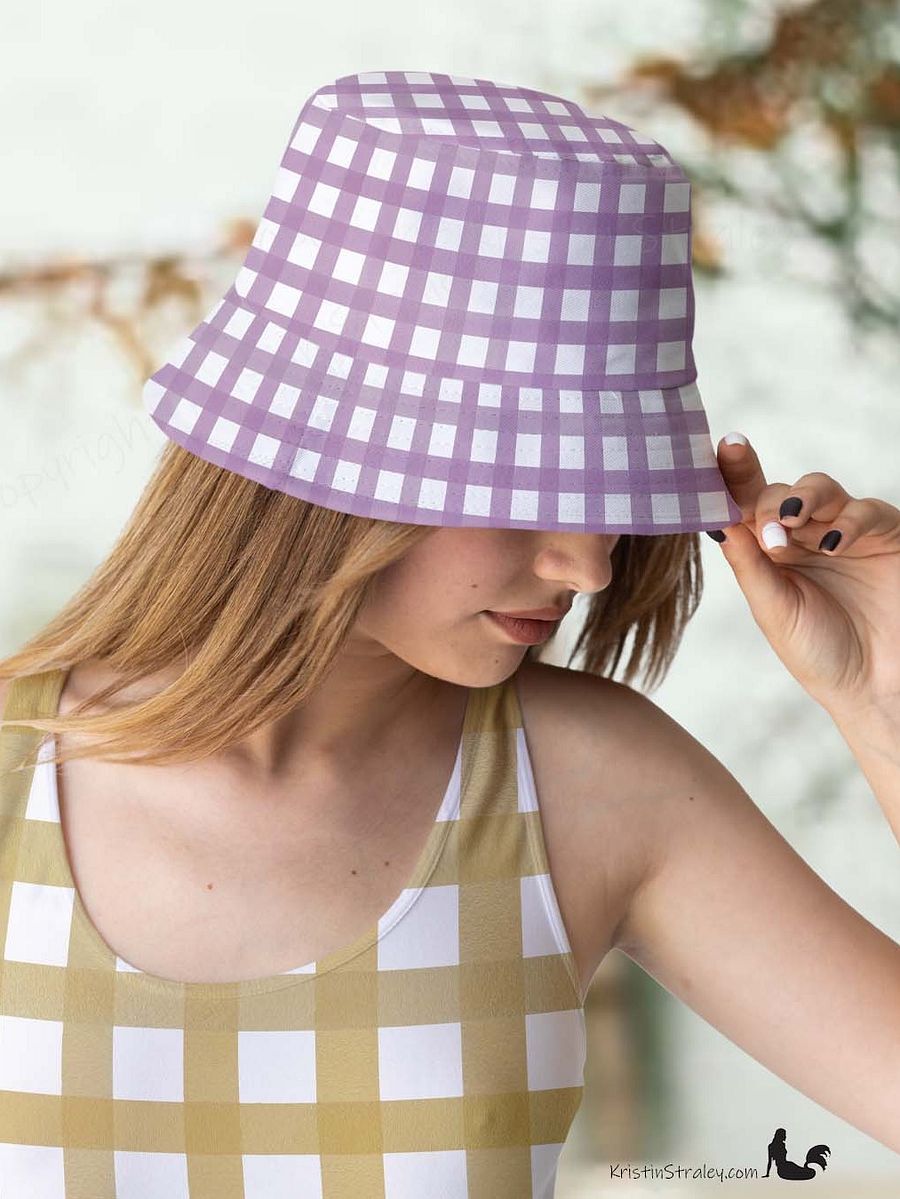 Gingham Reversible Bucket Hat Green and Mauve Checker product image (8)