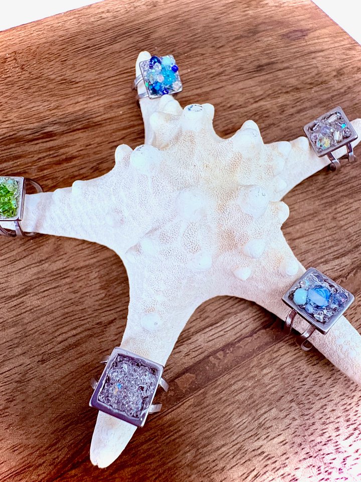 MFD-00230 | Radiant Tidepool | Adjustable Ring | Double-Band Stainless Steel | Handmade Coastal Charm Jewelry by Monique Faella Designs™ product image (1)
