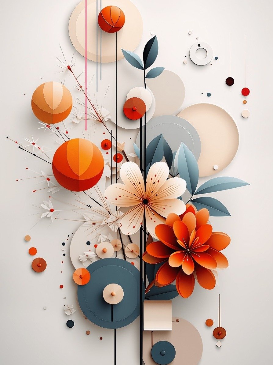 Abstract Floral Geometry with Teal and Orange Harmony Canvas product image (1)