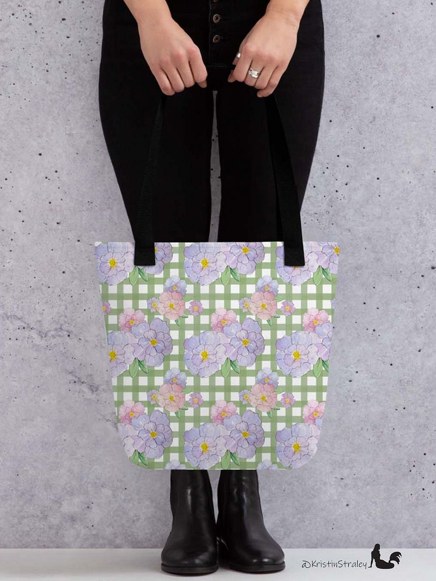 Gingham Blossoms - Med Lavender Flowers on Green Gingham product image (6)