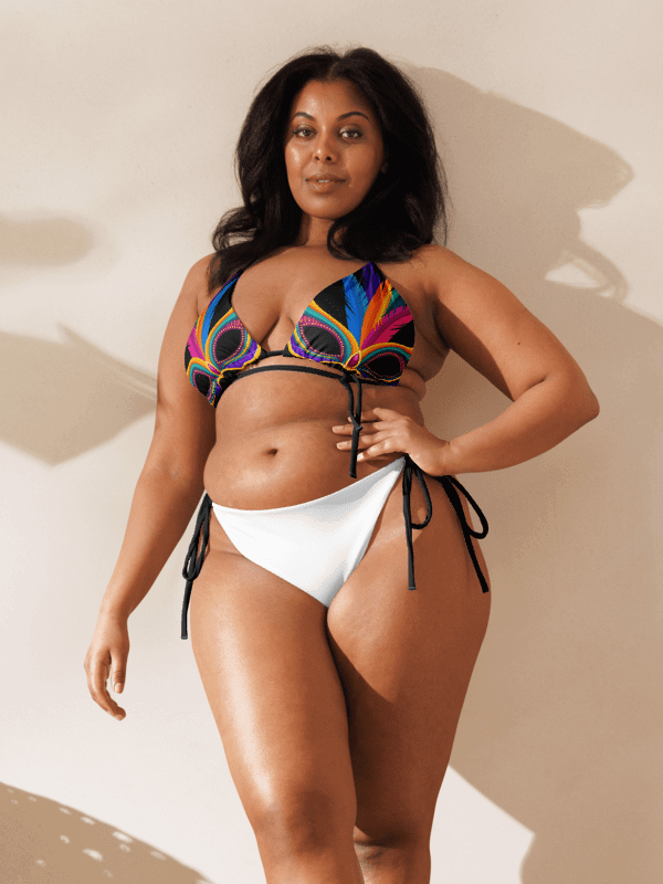 Low Rise Cheeky String Bikini, Mardi Gras Top, White Bottoms product image (2)