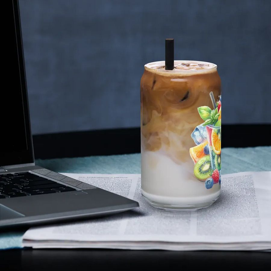 Fruit juice with fruit slice mixed water affect design-03-Can-Shaped Glass product image (6)