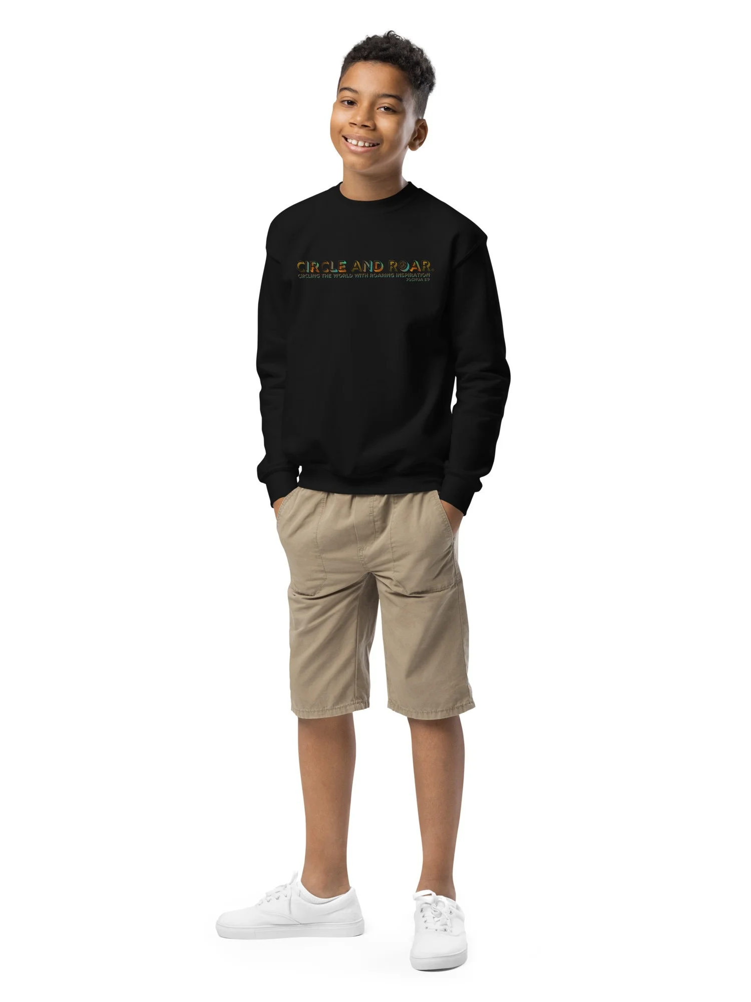 "Circle and Roar" Joshua 1:9. Gradient Text Youth Crew Neck Sweatshirt product image (15)