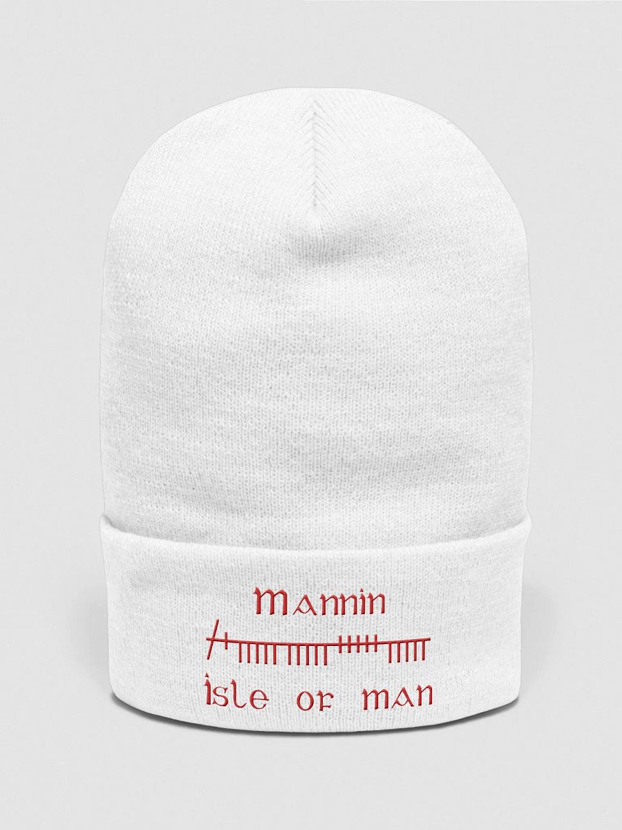 Isle of Man/Mannin Orthodox style Ogham, White with Red, embroidered Cuffed Beanie product image (1)