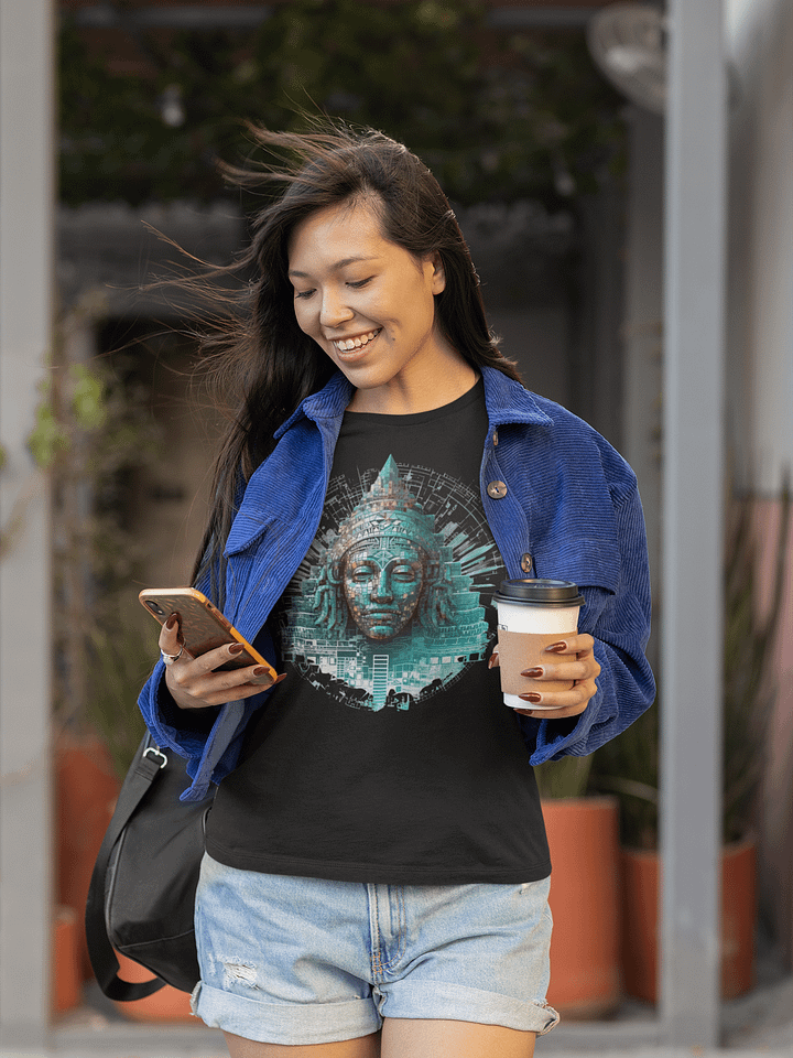 🪶 Digital Temple – Futuristic Mayan Mask - Unisex Softstyle Gildan T-Shirt product image (1)