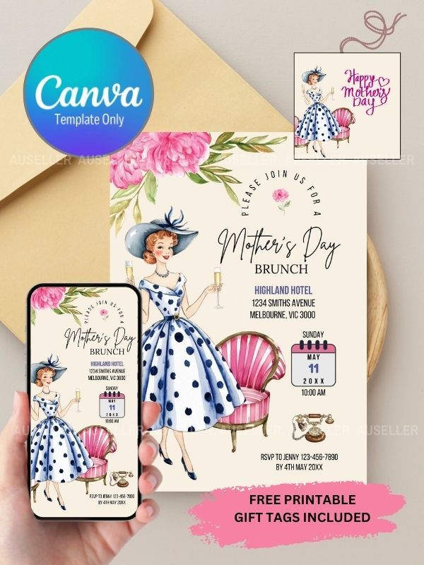 Mother's Day Brunch Invitation Bundle - Lady With Champagne product image (1)