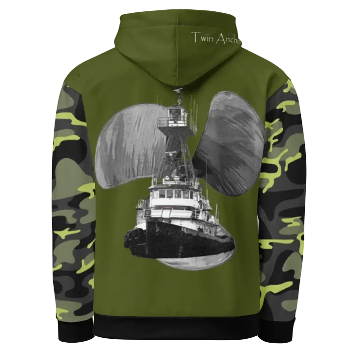 Camouflage & Green Three blade prop Tug CE Hoodie product image (1)