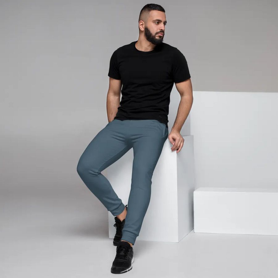Plain Dark Greyish Blue Soft Summer Recycled Polyester Premium Men's Joggers by Treasure Pie product image (7)