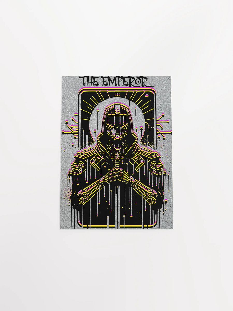 Cyberpunk Tarot Wall Art Poster – "The Emperor" Card with Hooded Leather Coat, Armored Gauntlets & Sword – Futuristic Graffiti Stencil Artwork product image (47)