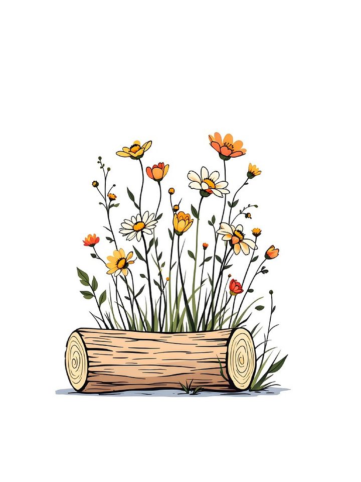 20 Wildflowers on Log Clipart Designs - Rustic Floral Illustrations Bundle for Crafts and Design Projects product image (1)