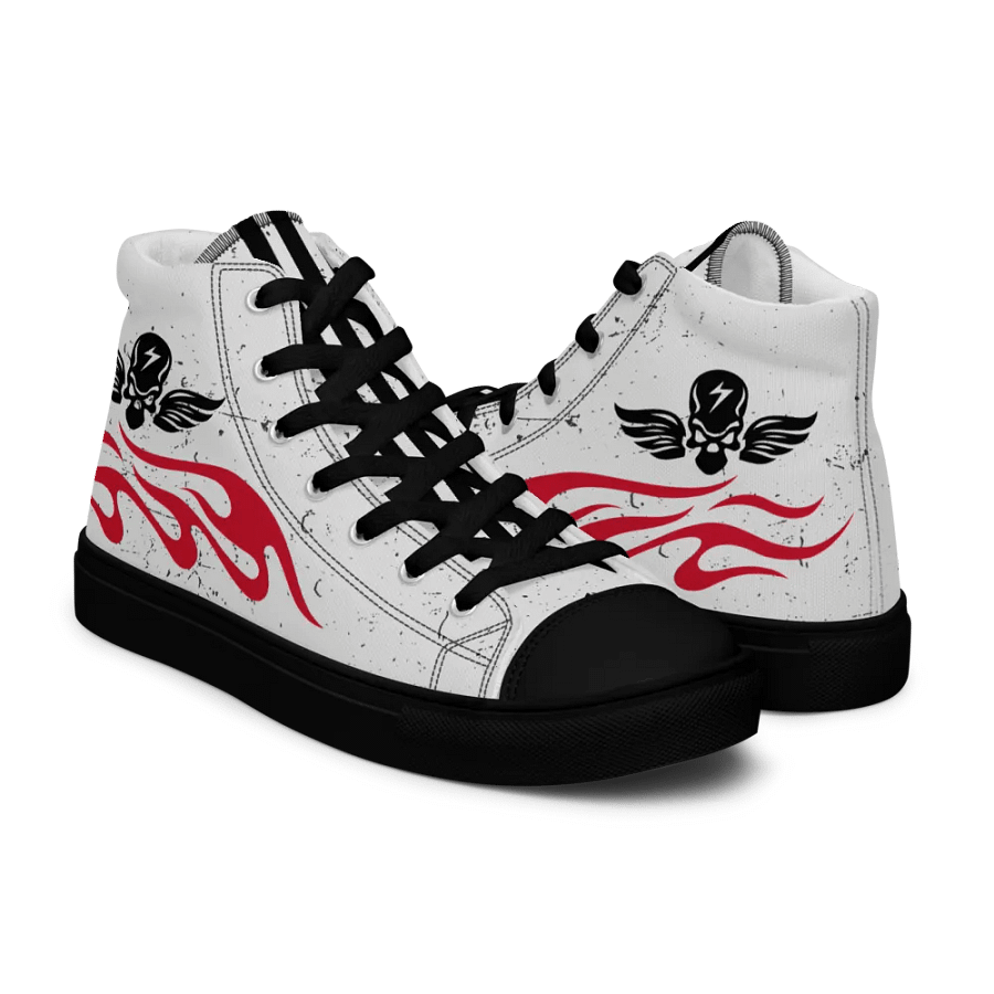Women's High Top Canvas Shoes-Background fill Abstract 83, design of Skull with wings, Wave of flames and Groovy line in Circles design. product image (7)