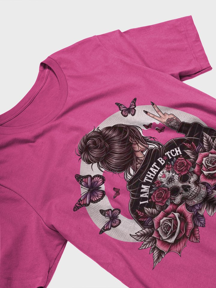 Bold Attitude Girl with Skull, Roses, and Butterflies Graphic T-Shirt product image (2)