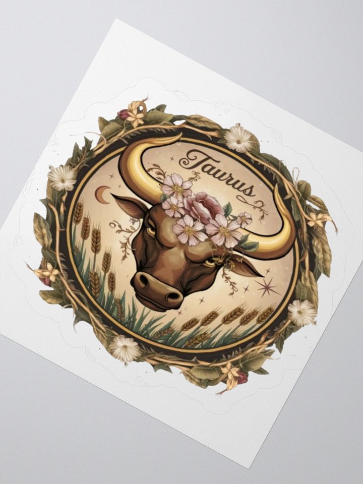 Exquisite Taurus Zodiac Sticker: Bull with Floral Wreath - Durable Vinyl product image (6)