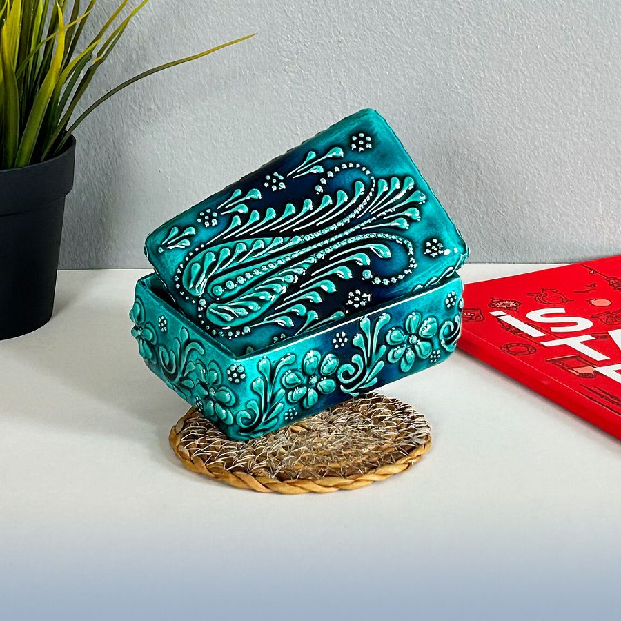 Ceramic jewelry box, turquoise/green/emerald — handmade pottery product image (3)