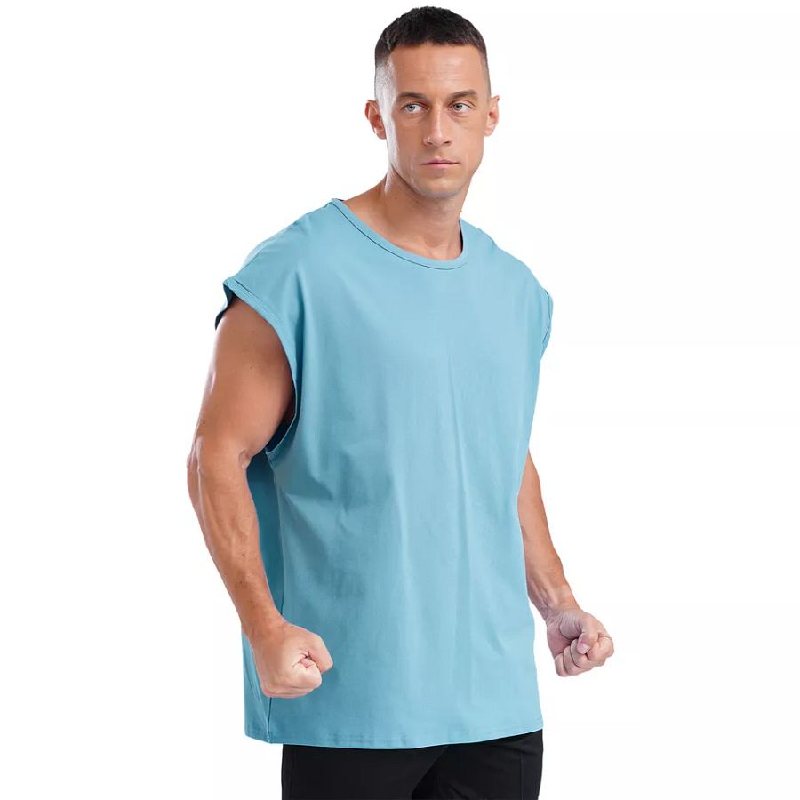 Mens Casual Sleeveless Round Neck T-Shirt Solid Color Vest Muscle Tank Tops product image (6)
