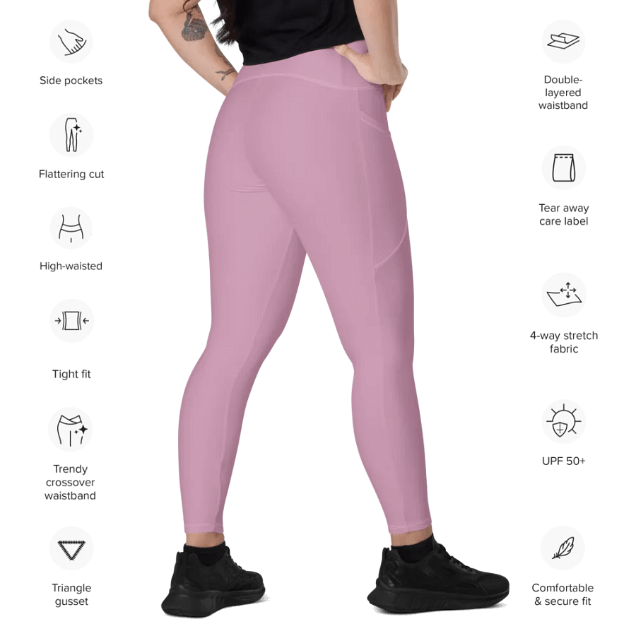Plain Lilac Purple Soft Summer Women's High Waisted Premium Crossover Leggings with Pockets by Treasure Pie product image (11)