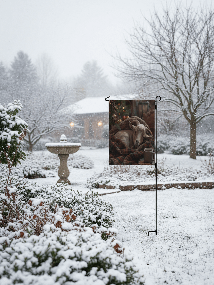 Cozy Christmas Goat Farm Flag product image (1)