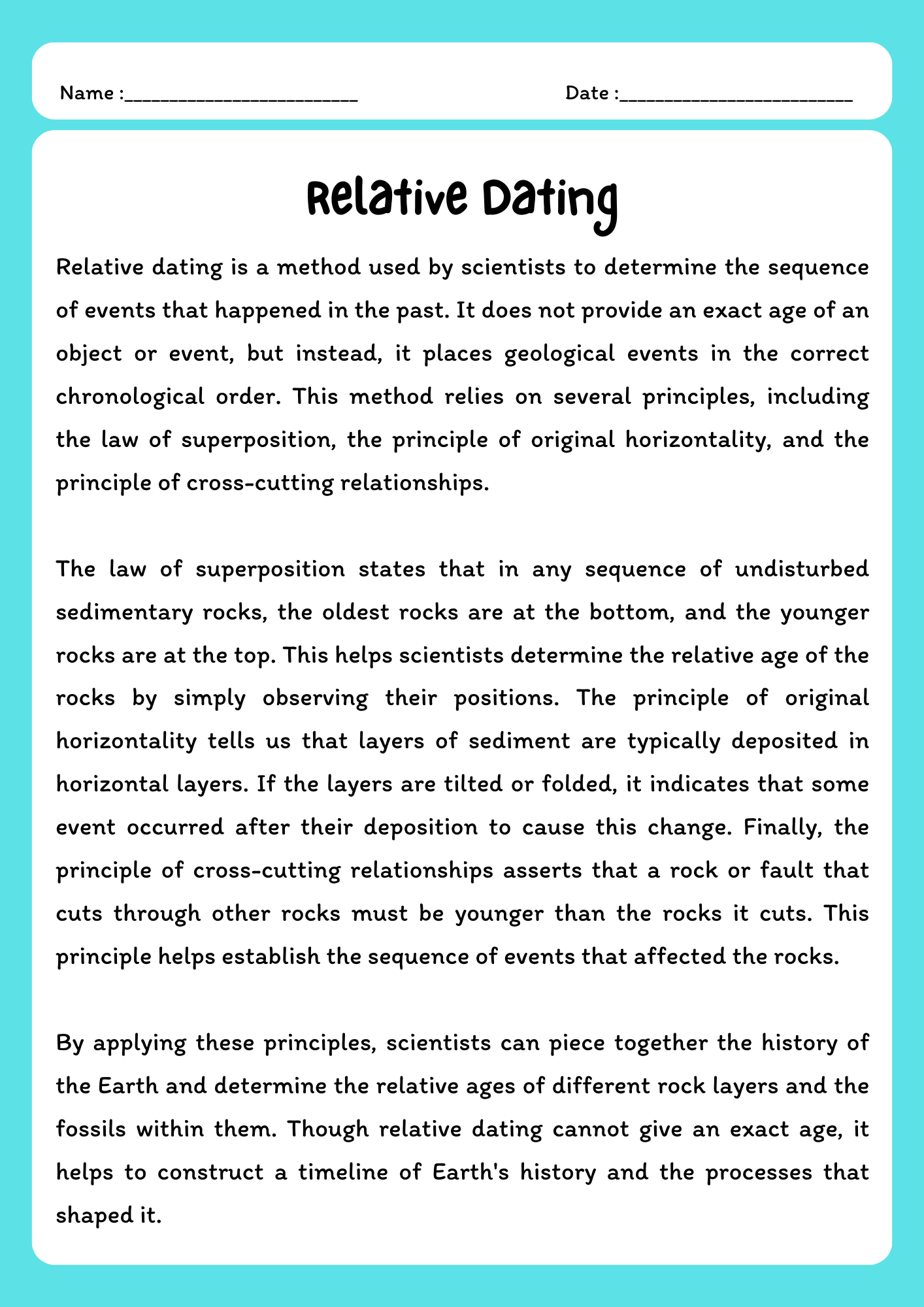 Relative Dating Reading Comprehension Passage with Multiple Choice Questions product image (1)