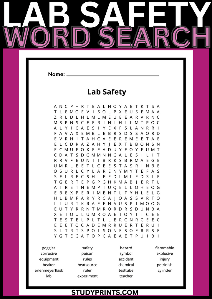 Lab Safety Word Search Puzzles Answer Key product image (1)