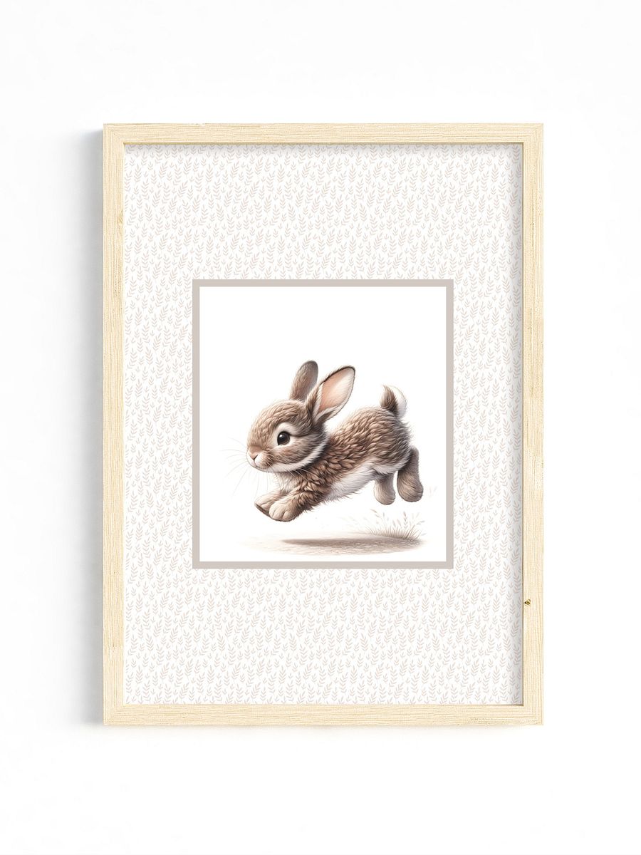 Cute Bunny with Zoomies, Boho Nursery Print product image (1)