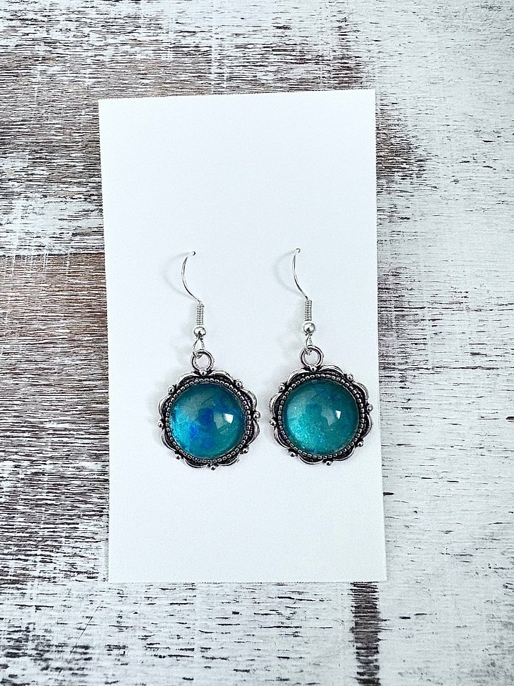 Ocean Breeze Glass Cabochon Earrings | Blue-Green Coastal Charm | Handmade by Monique Faella Designs™ | MFD-00085 product image (1)