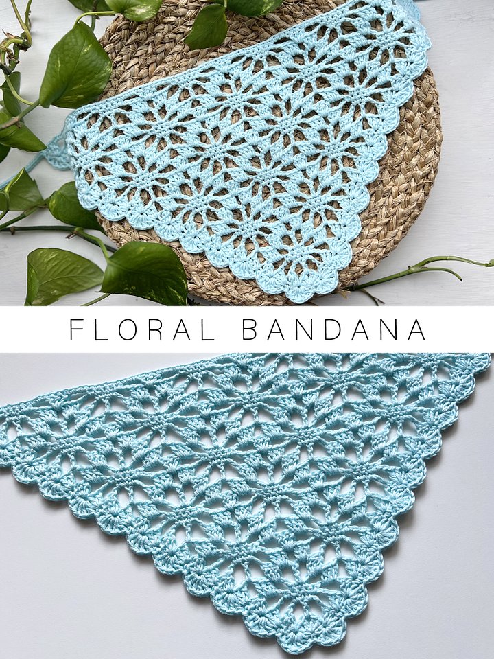 Crochet Pattern: Floral Diamond Bandana product image (1)