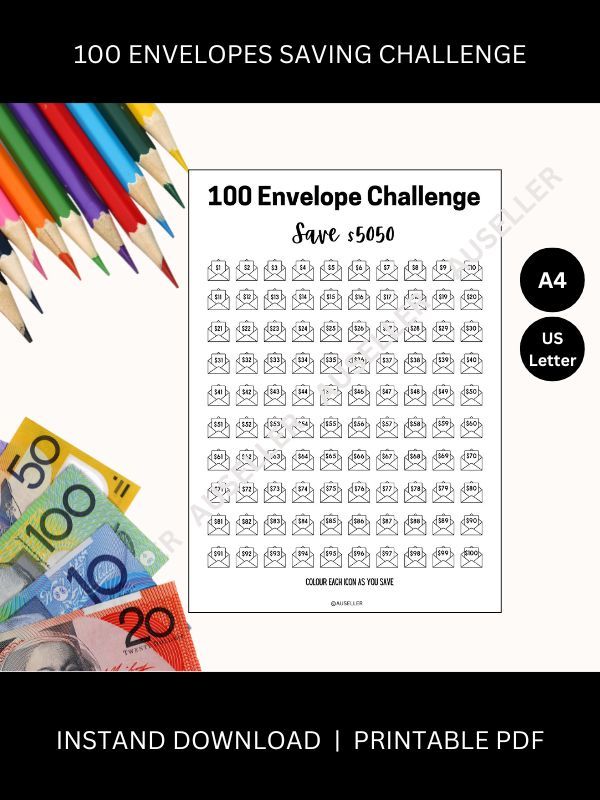 100 Envelopes Savings Challenge Printable Page product image (1)