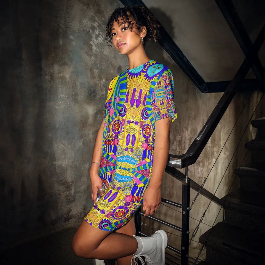 Abstract Colourful Doodle Ladies T Shirt Dress product image (2)